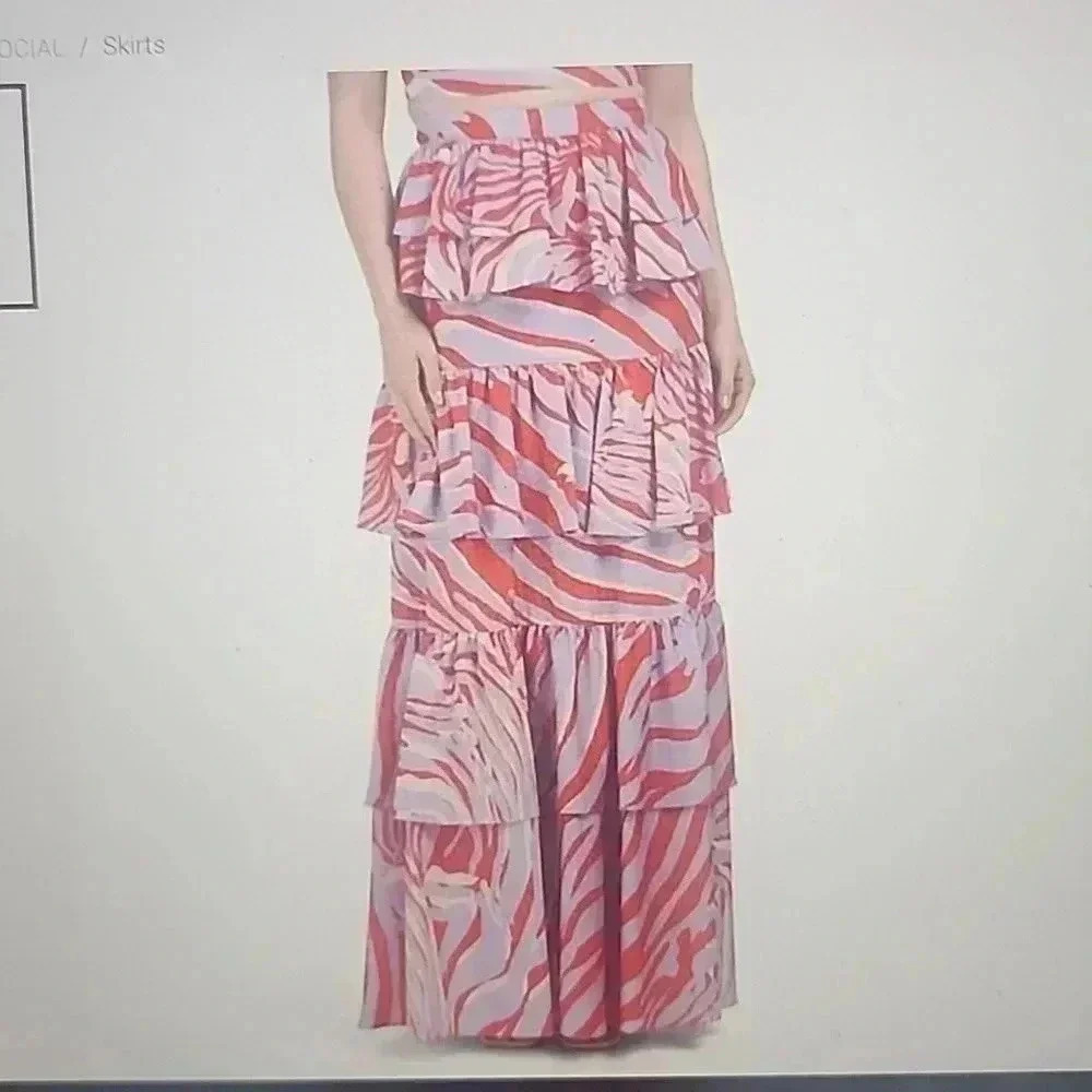 ONE33 SOCIAL PURPLE MULTI ZEBRA TIERED SKIRT SIZE 8